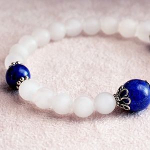 Matte Rock Crystal and Lapis Stretchy Wrist Mala Bracelet